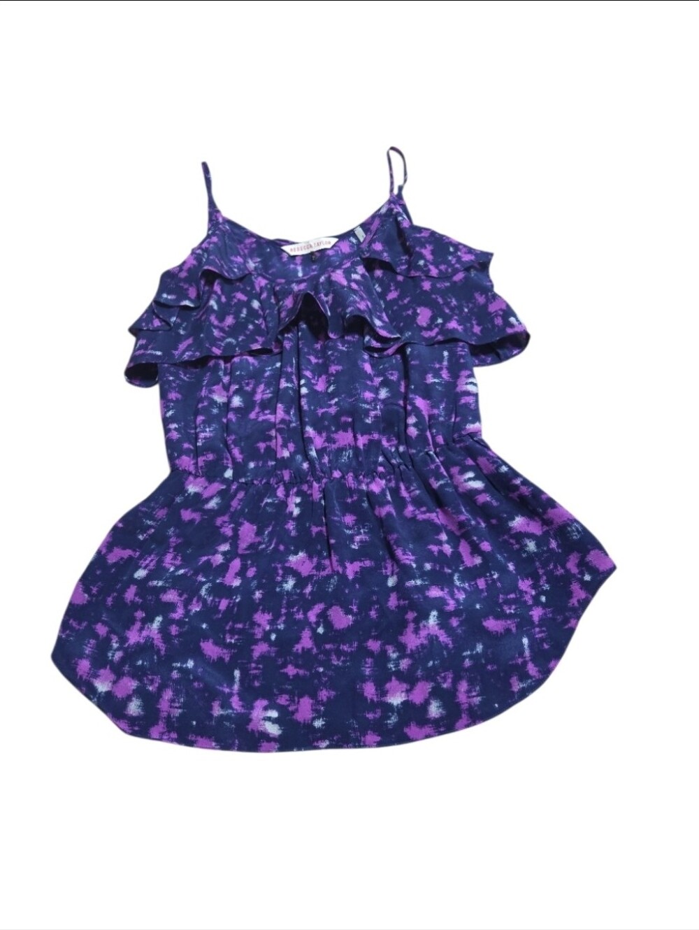 Rebecca Taylor silk ruffle camisole Womens Size 2‎ Designer Luxury Blue Purple